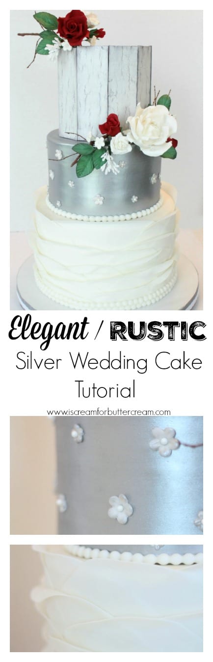 Elegant Rustic Silver Wedding  Cake  I Scream for Buttercream