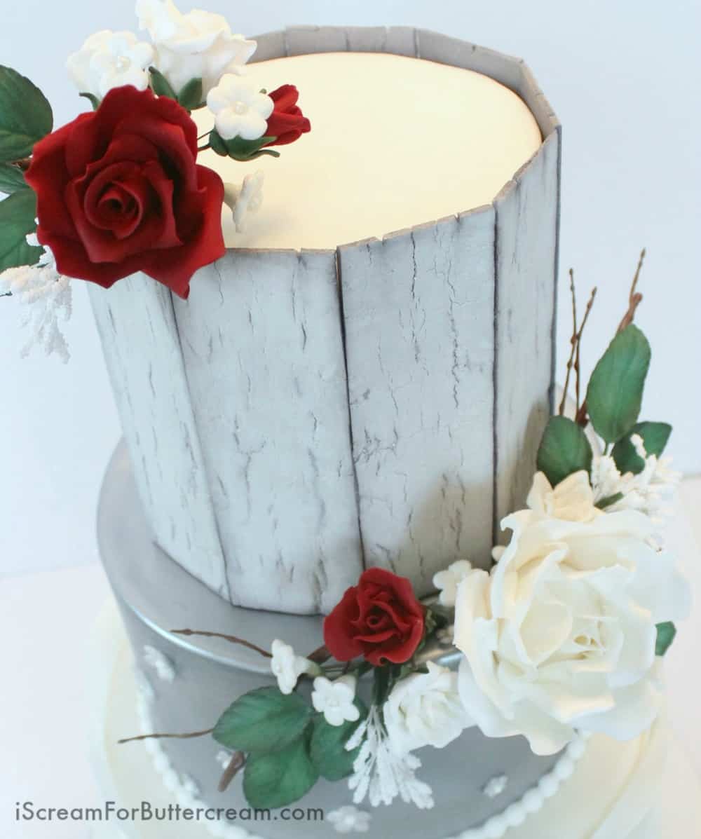 Elegant Rustic Silver Wedding Cake Top View