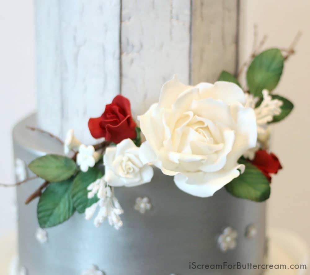 Sugar Flowers on Rustic Wedding Cake