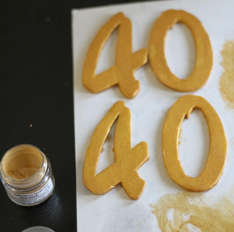 Painting fondant numbers gold