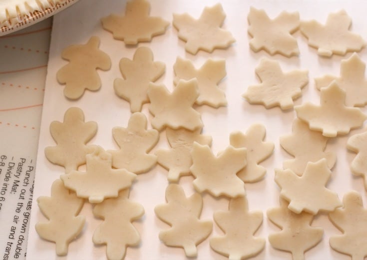 cutting out the leaf shapes from pie crust