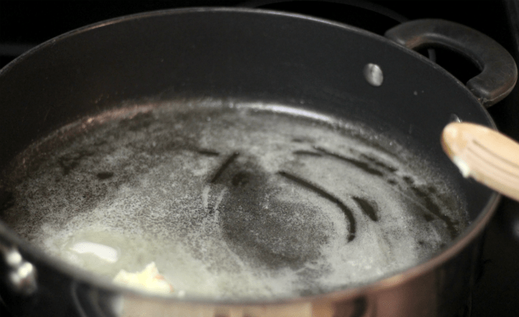 Melting butter for the apple pie