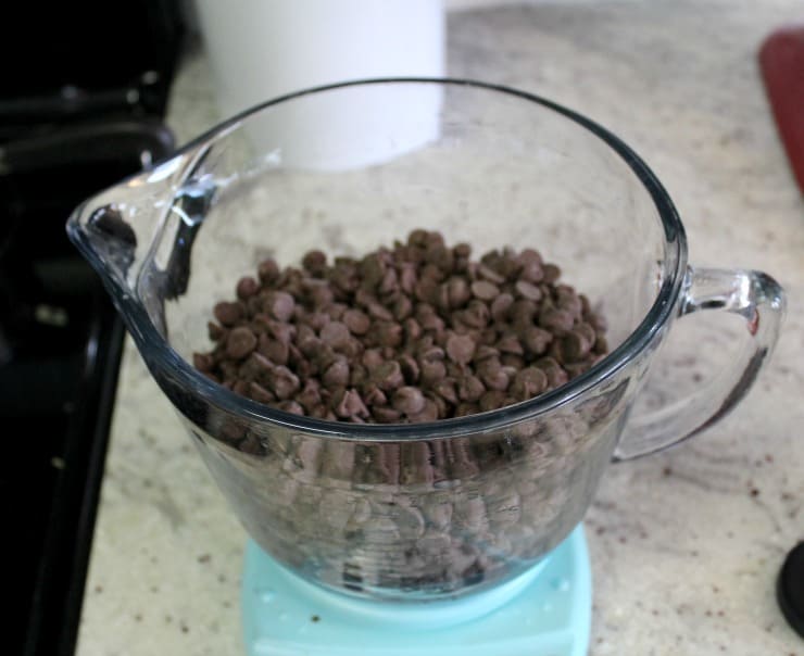 Weighing the chocolate to make ganache