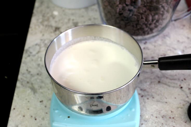 Weighing the cream to make the ganache