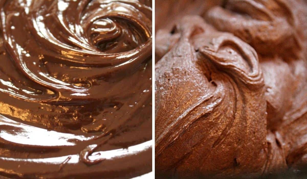 Collage of creamy and shiny ganache.