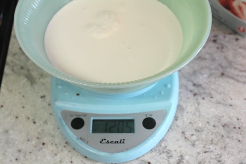 weighing the cream for making ganache