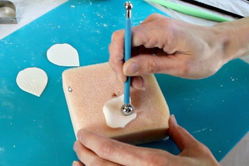 Cupping the petal with a ball tool