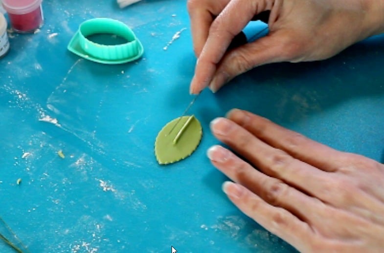 Inserting wires into gumpaste leaves 2