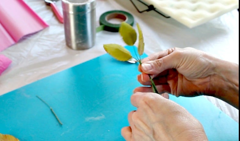 wrapping the gumpaste leaves