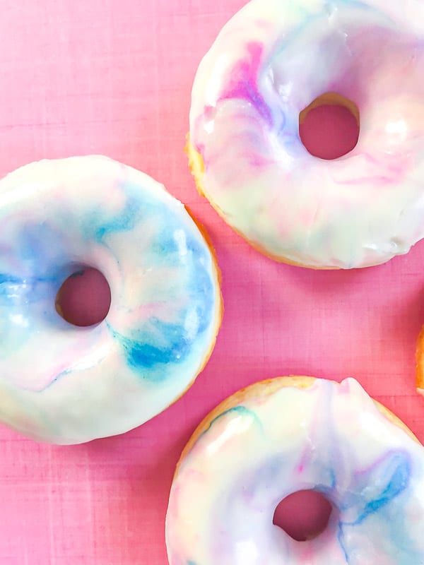 Cotton Candy Baked Cake Donuts top down view