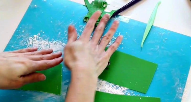 Cutting out green gumpaste peony petals