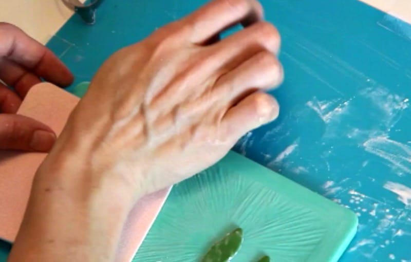 Imprinting veins onto gumpaste peony leaves