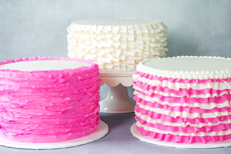 pink and white fondant ruffle cakes