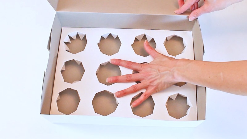 adding the cupcake box insert into the box