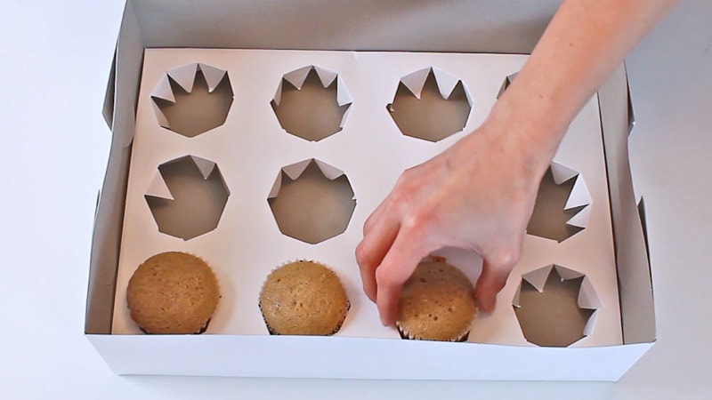 adding cupcakes to a cupcake box