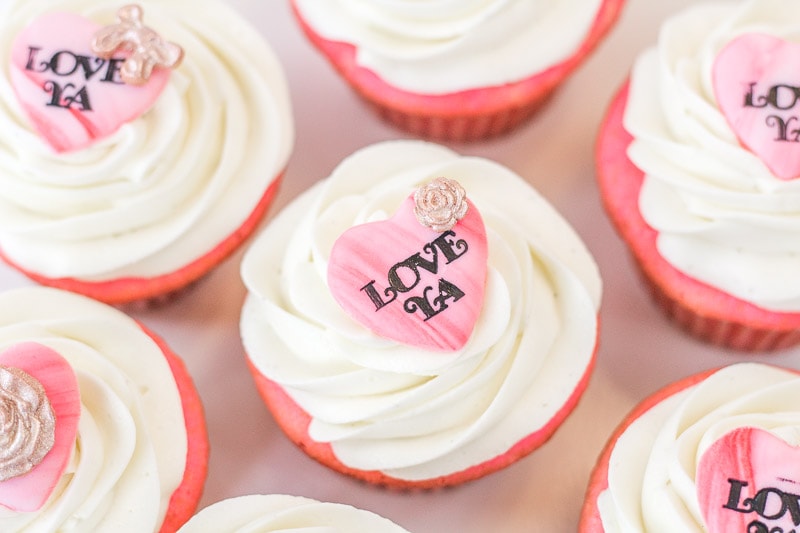 Valentine's cupcake toppers top view