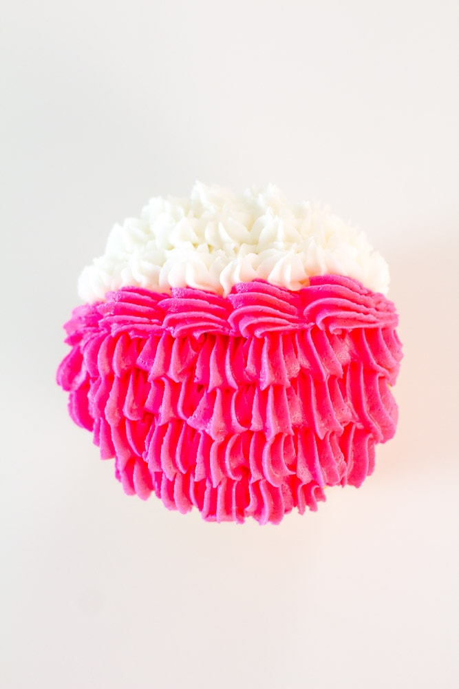 Pink and white ruffle cupcake