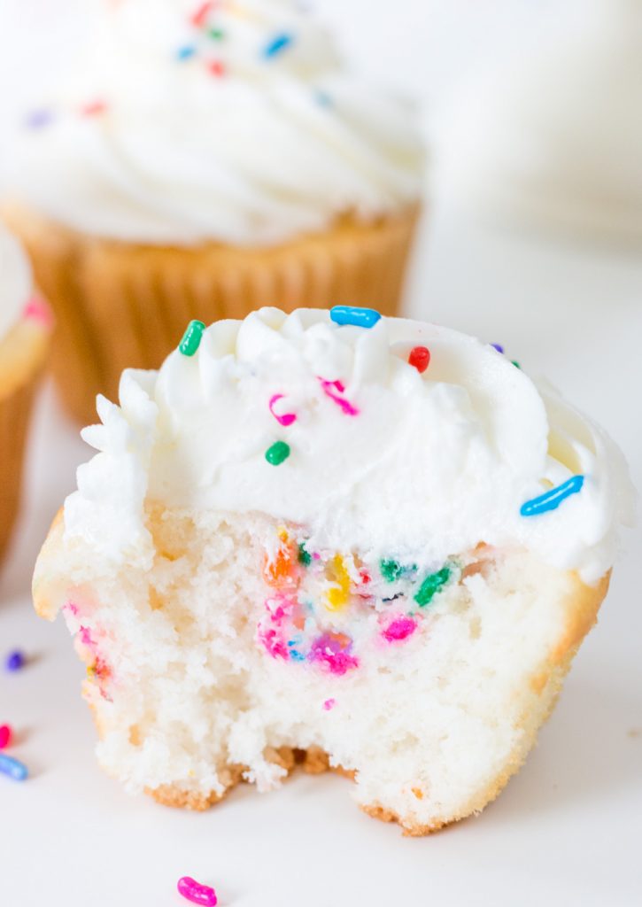 Funfetti Filled Cupcake with bite taken out