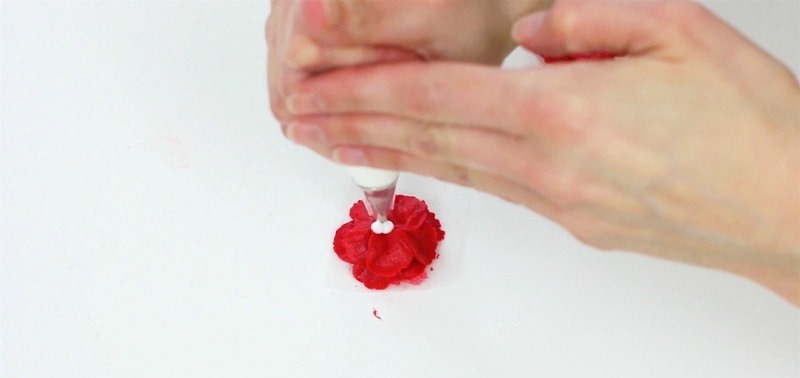 Piping a red buttercream flower