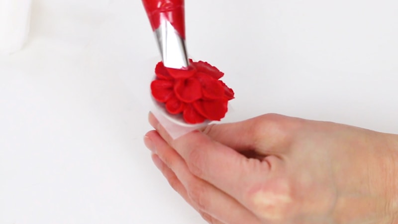 Piping a red buttercream flower