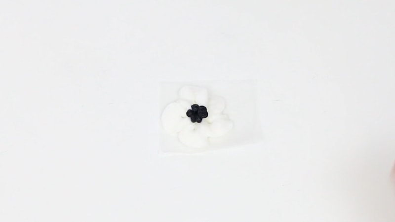 White buttercream flower with black center