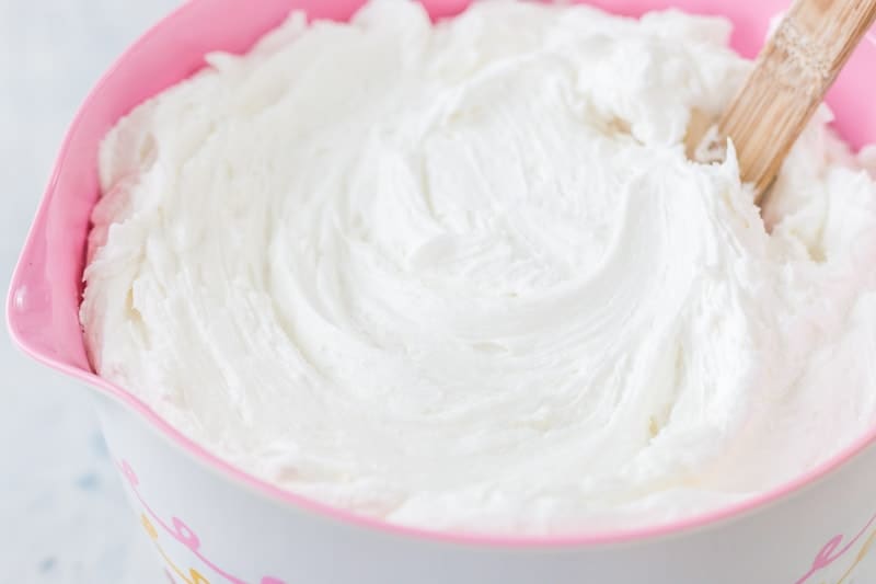 bright white buttercream in a bowl