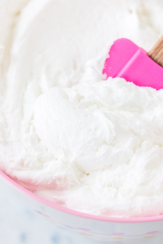 white buttercream close up in a bowl