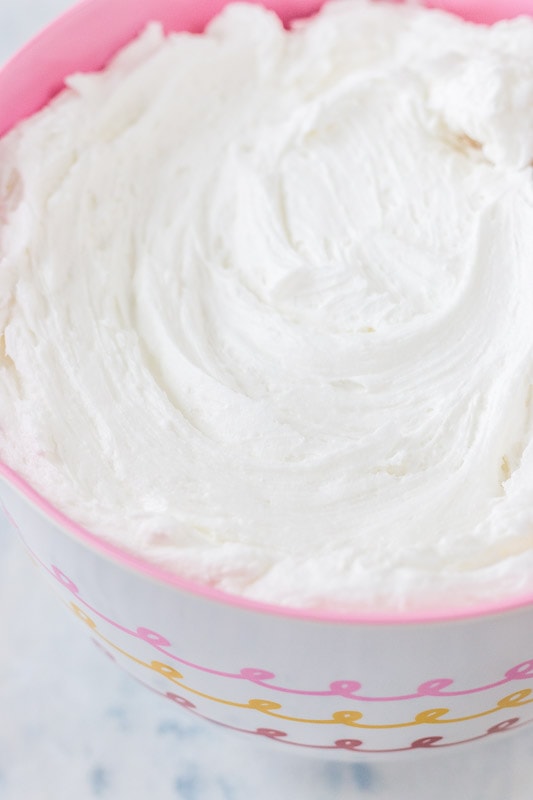 bright white buttercream in a bowl