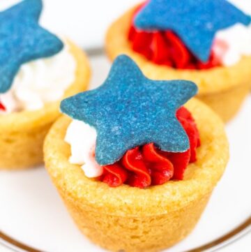 Close up of Patriotic Cookie Cups on a white plate