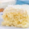 Pina Colada Cake Bar Slice on white plate