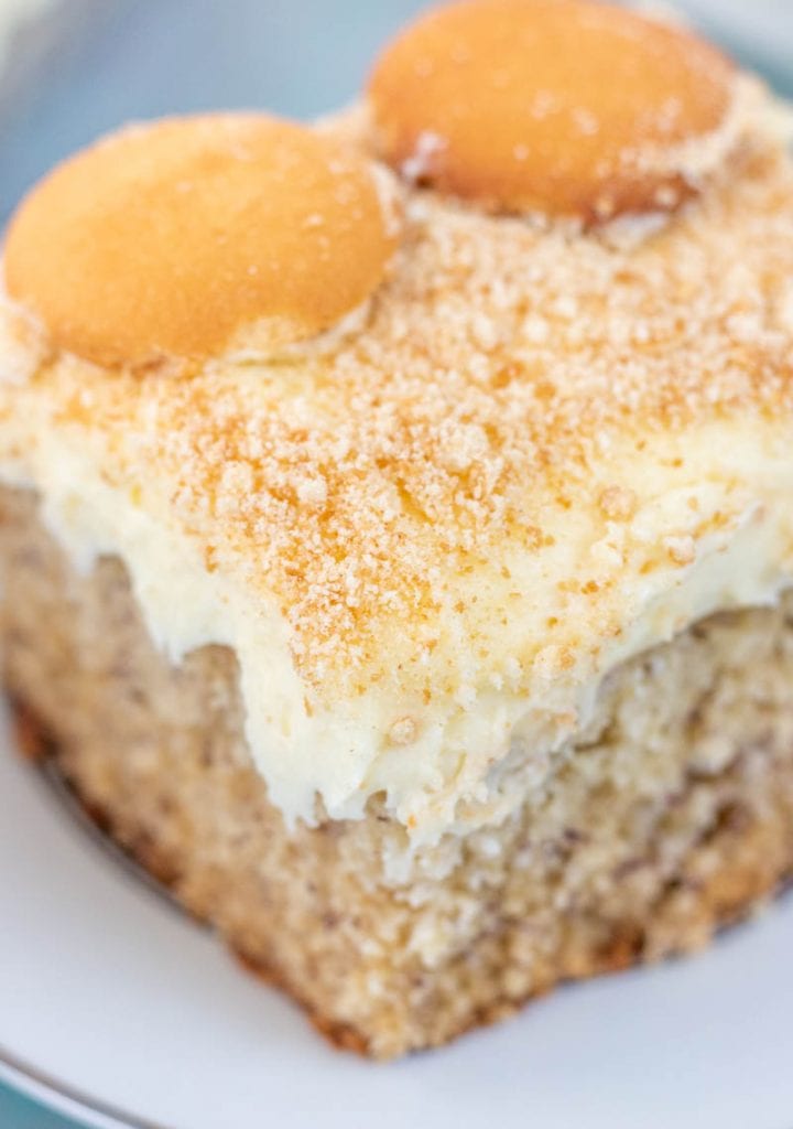 close up of banana pudding cake 