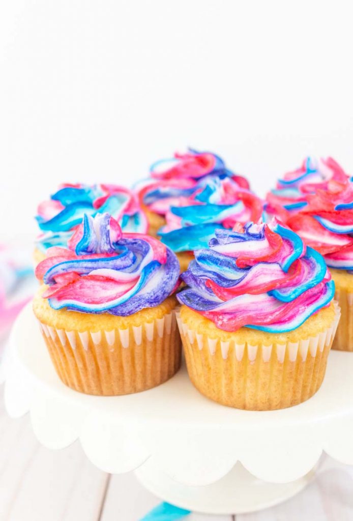 Blue and pink marbled cupcakes