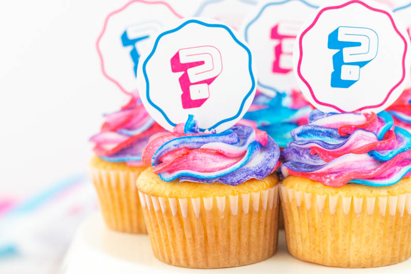 Gender Reveal Cupcake Toppers with Bright Toppers