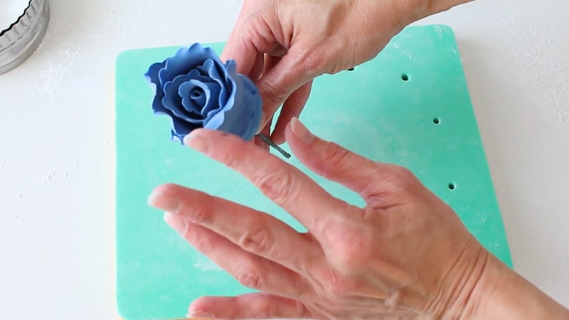Attach gumpaste petal to ruffle rose
