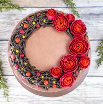 fall ribbon rose cake featured image