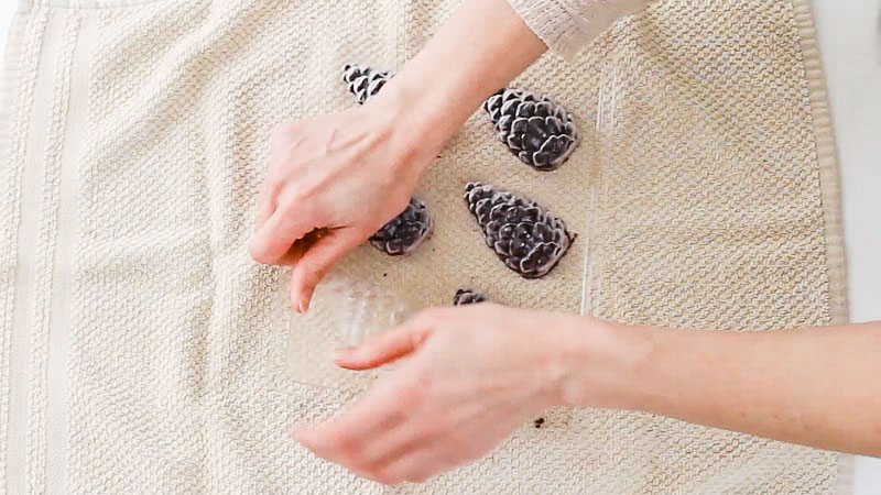 unmolding the large chocolate pine cones