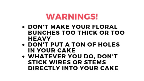 warnings about attaching flowers to cakes graphic
