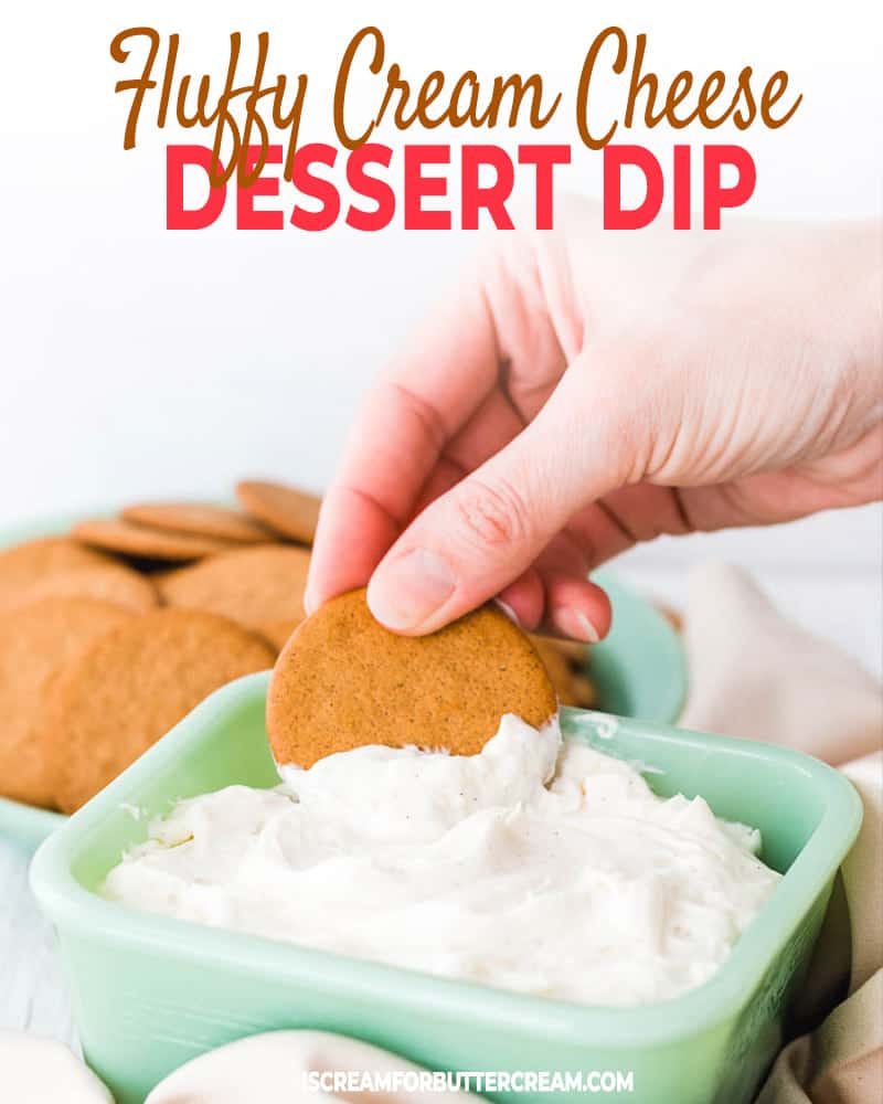 Fluffy Cream Cheese Dessert Dip Blog Title Graphic