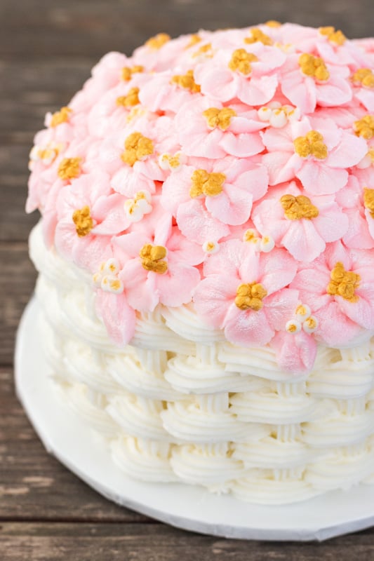 Basketweave Apple Blossom Cake Close up of top