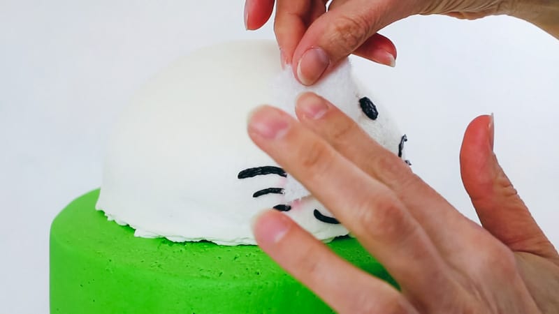 smoothing the bunny's eyes on bunny cake