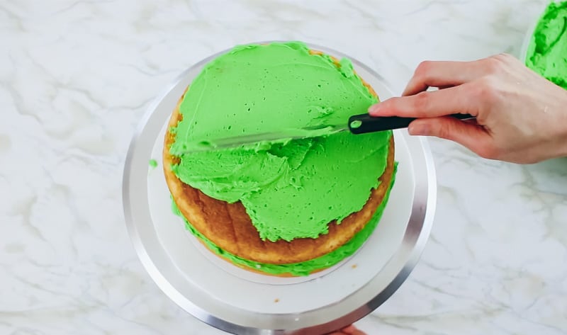 stacking and filling the bunny ear cake