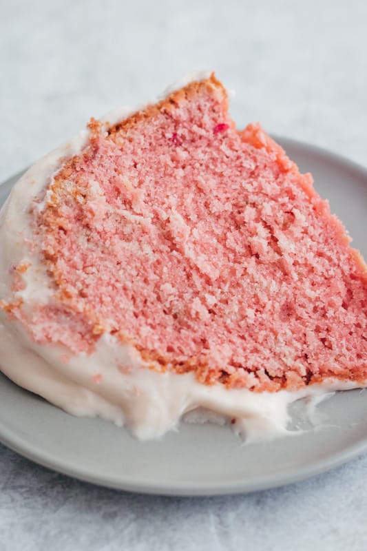 Slice of strawberry cake on a plate