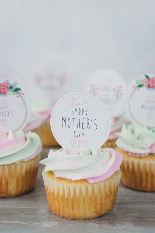 mothers day cupcake with buttercream and cupcake topper