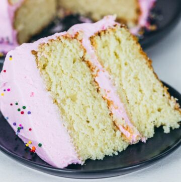 slice of one bowl vanilla cake on a plate