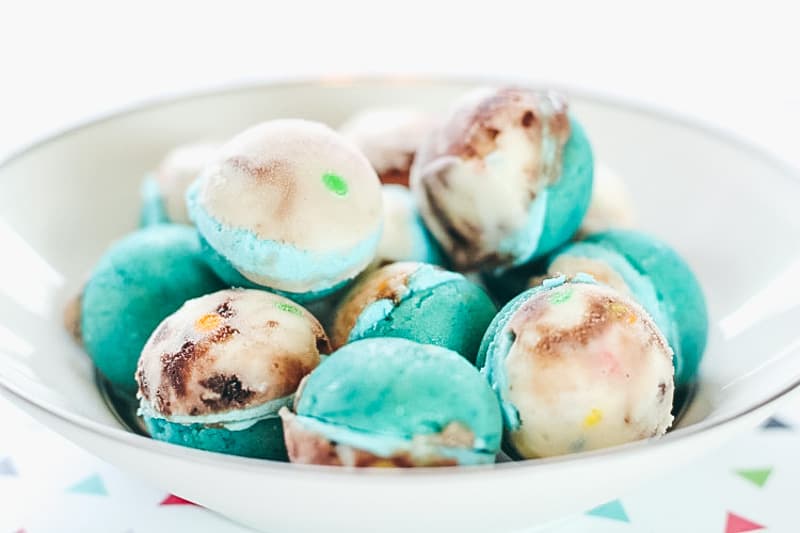 cake and ice cream bon bon close up in a white bowl