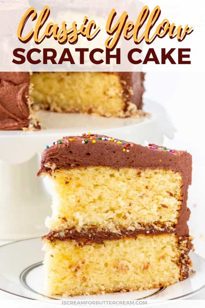 Classic yellow cake with fudge frosting pin graphic