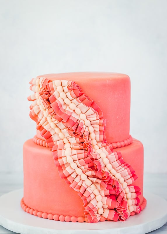 Pink cake with fondant ruffles