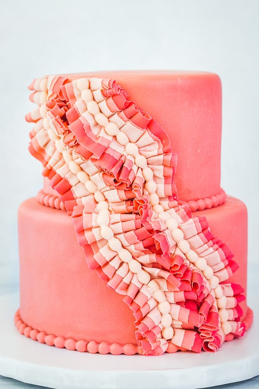 Fondant cake with ruffles down the center