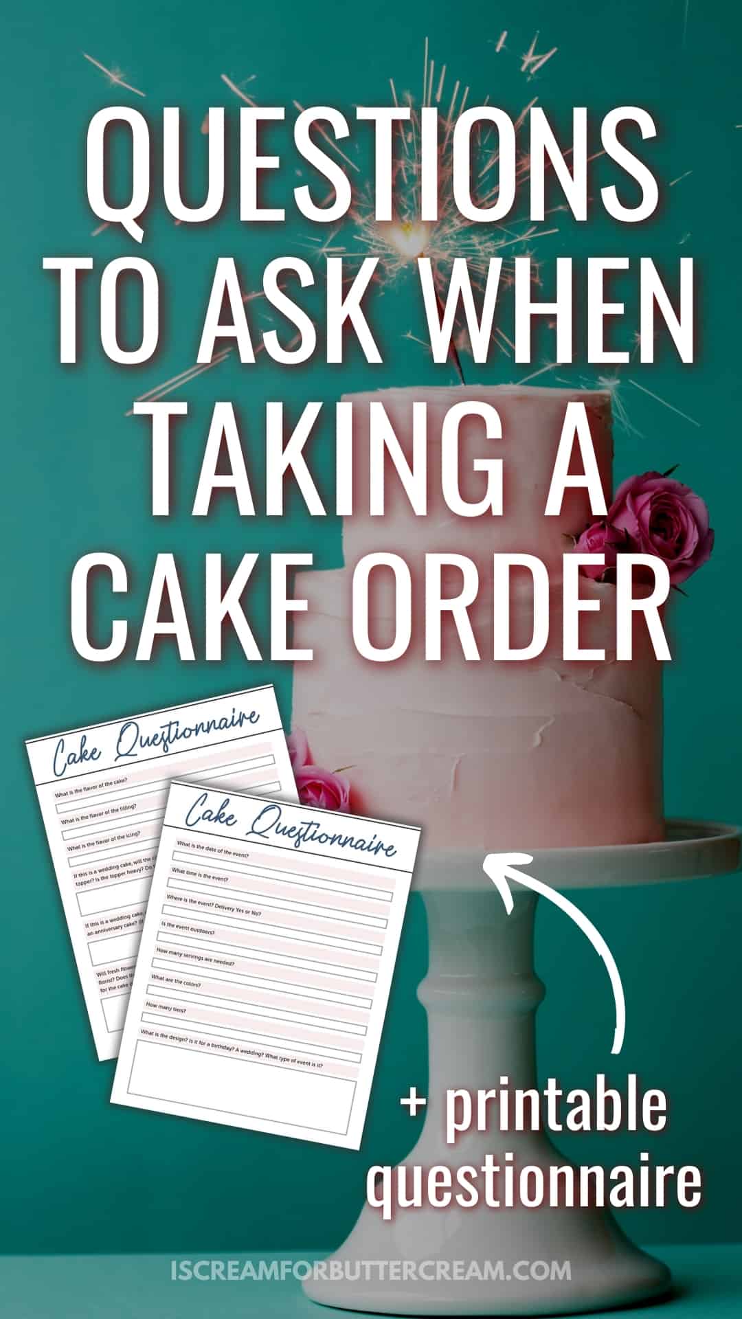 Questions To Ask Before Taking a Cake Order pin graphic