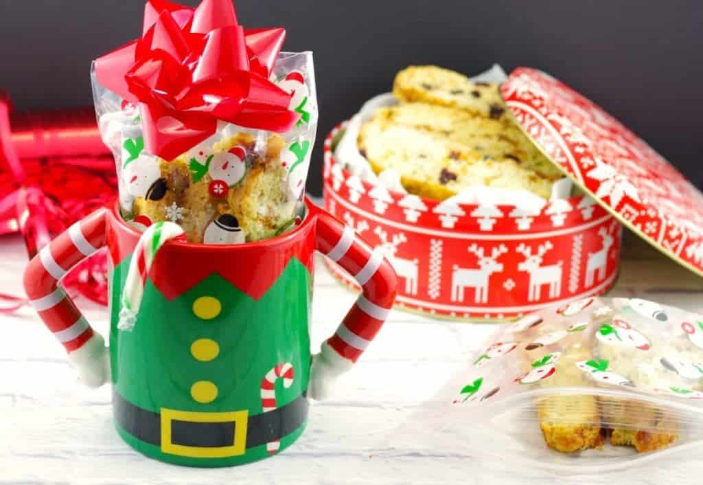 Cute Christmas biscotti in elf cup.